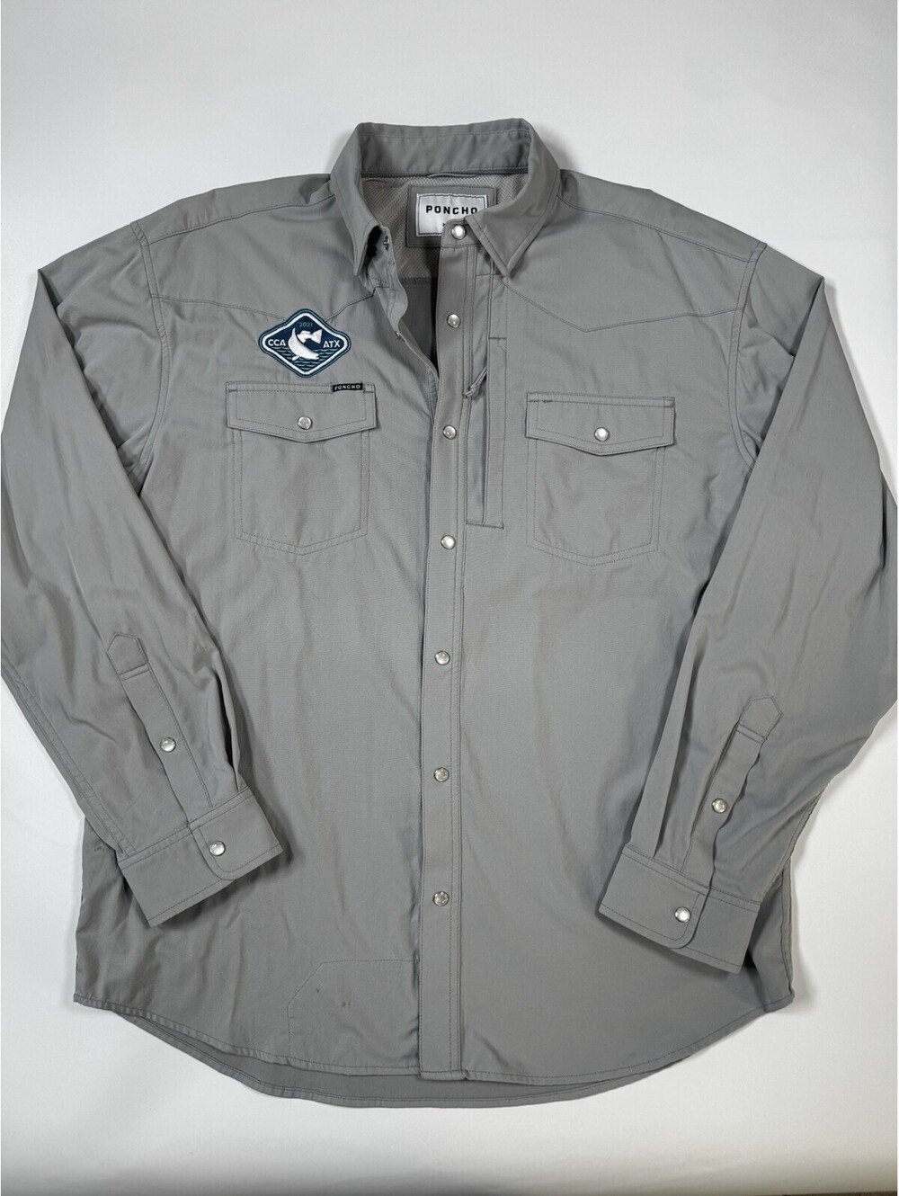 Poncho Fishing Shirt Mens L Gray CCA ATX 2021 Performance Snap Long Sleeve